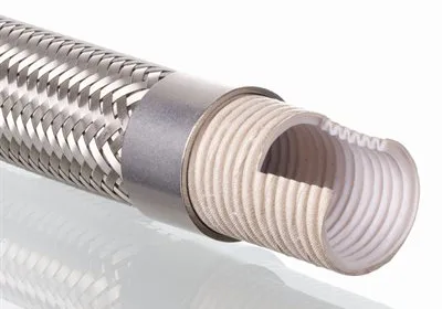 BOYAU PTFE (TEFLON) ONDULÉ 1 TRESSE ACIER INOX 1-1 / 4&Prime; / PI